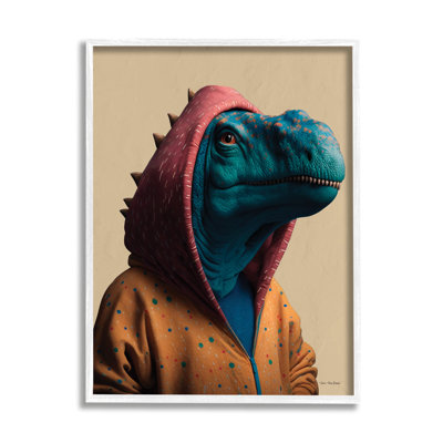 ba-990-Framed Fun T-Rex in Hoodie Single Picture Frame Print on Canvas