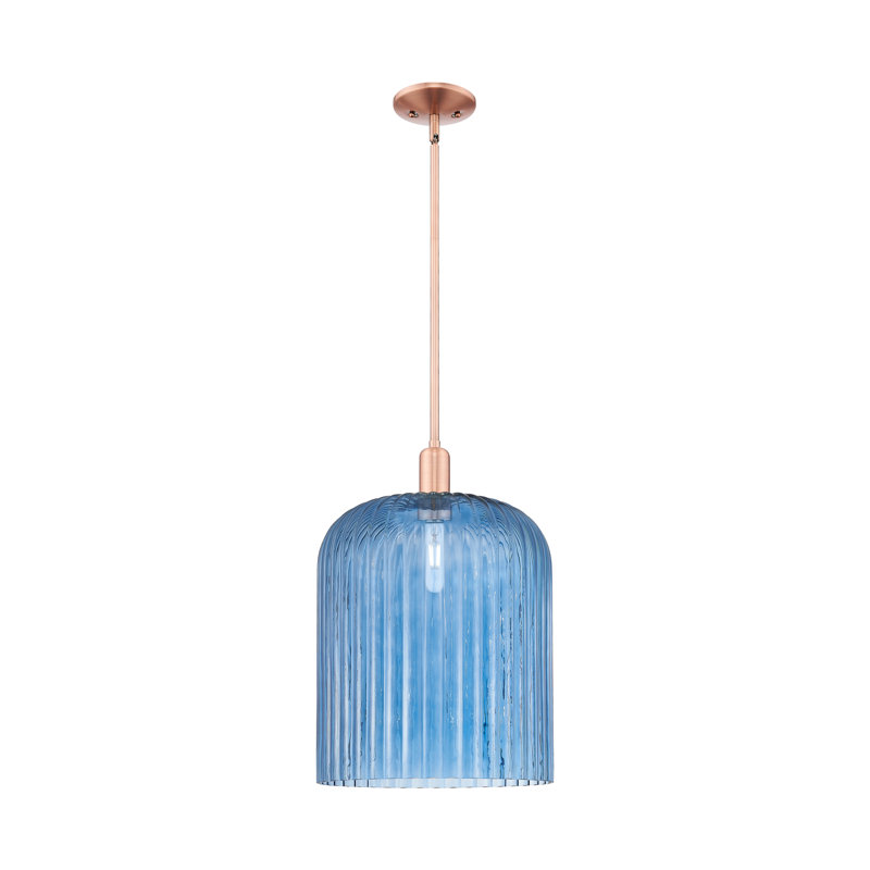 Downtown Urban - Voile de mariée - Mini-luminaire suspendu 1 tige, H 18 po x l 12 po x P 12 po, Bleu, Cuivre antique