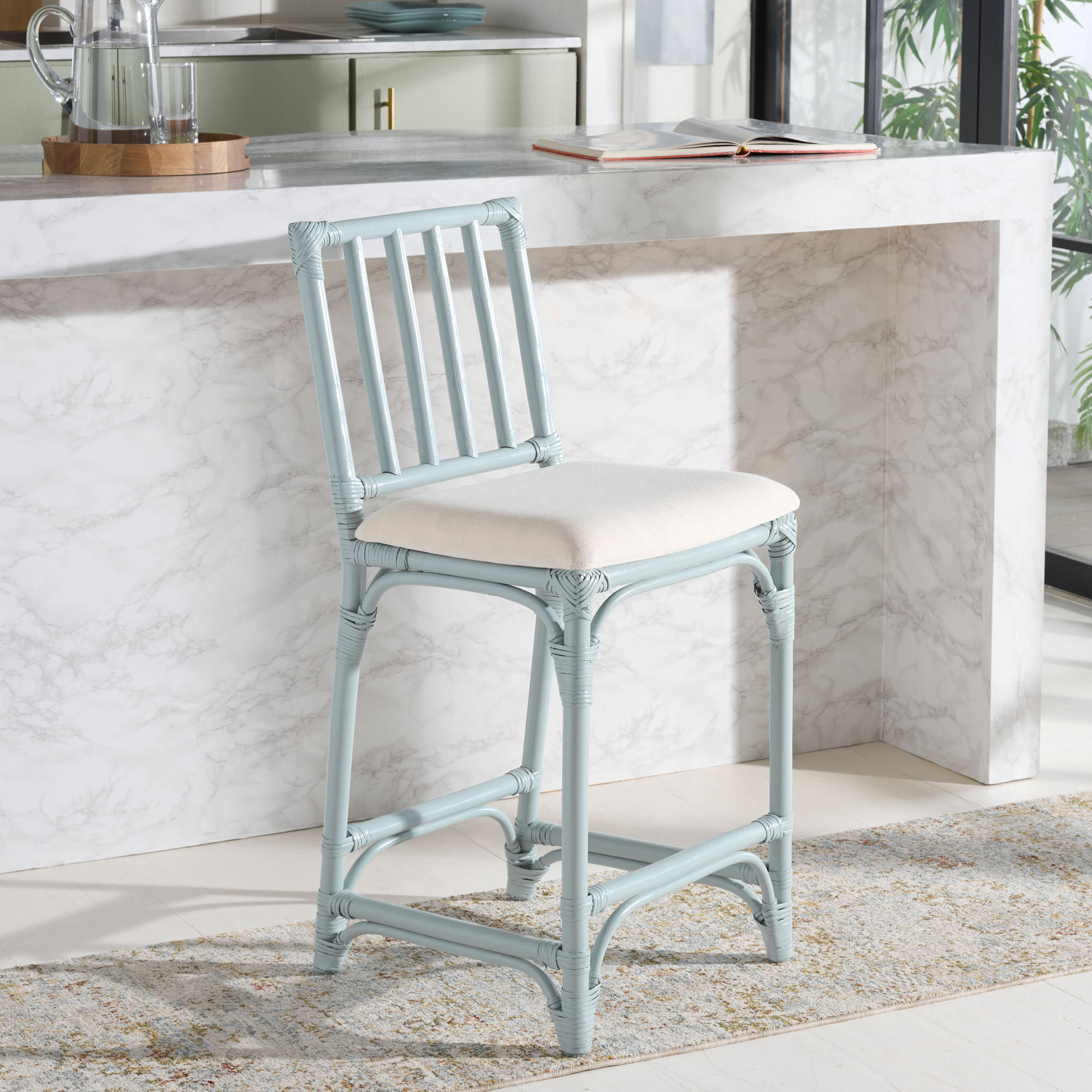 Mylinda Barstool with Cushion, Light Blue