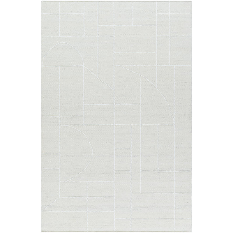 Rectangle Geometric Hand Tufted Wool Area Rug in Gray, Rectangle 2' x 3'