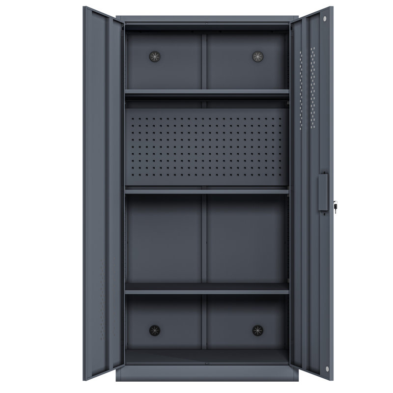 Armoire de rangement verrouillable en acier 70,83 pouces avec 2 portes et 4 tablettes réglables grises pour les écoles, les garages et les bureaux à domicile
