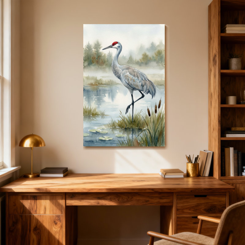 Animaux, reproduction de l'aquarelle de grue du Canada, H 40 po x l 28 po