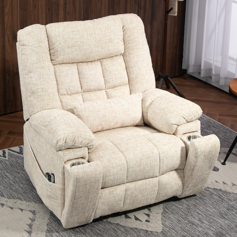 4-Motor Chenille Power Lift Chair Lay Flat Recliner with Head&Lumbar support, 400LBS, Cream