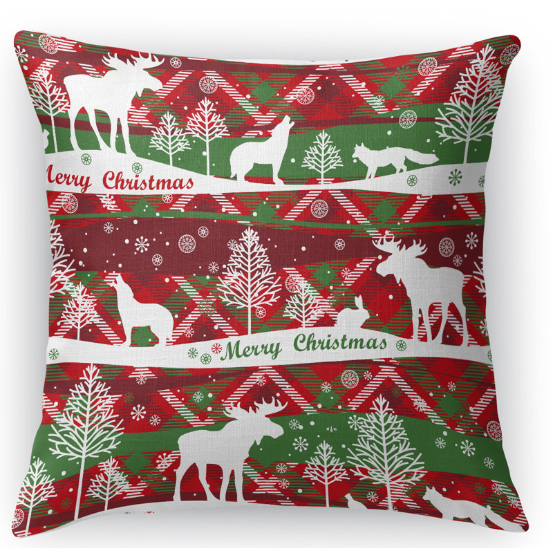 Coussin décoratif intérieur / extérieur Wild Xmas Wild Xmas, 16 po x 1 po, Carré