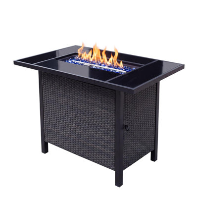 43" Propane Gas Fire Pit Table, Rattan Material Fire Pit with Lid and Lava Rock,50000 BTU Wicker Square Fire Pit for Patio Deck Garden Backyard,Add Warmth to Gatherings