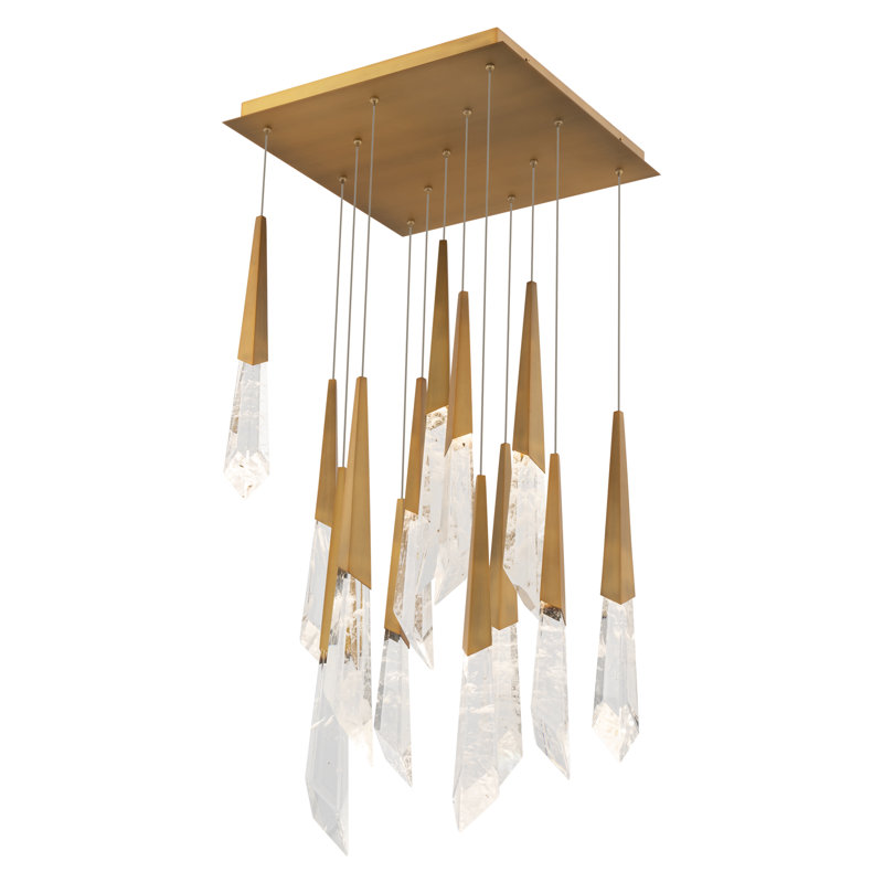 Solitude 13 Light Crystal LED Multi-Light Pendant, Aged Brass