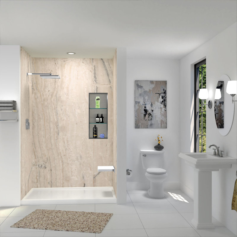 Titan W D 96'' H Glue Up Solid Surface Wall, 96" H x 36" W x 60" D, Savanna Creme Glossy