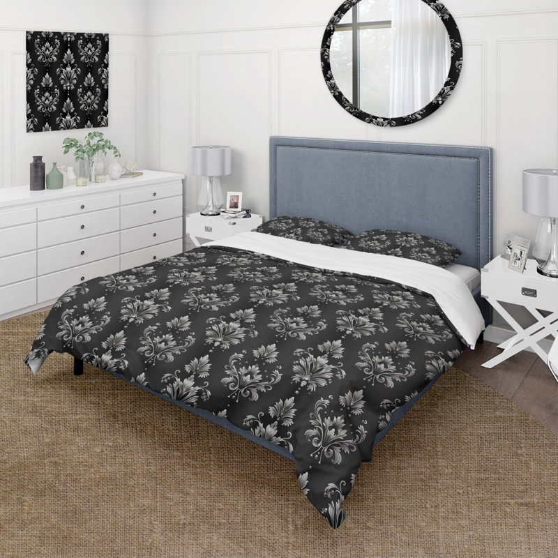 Ensemble de housse de couette traditionnel noir à imprimé damassé Glamour IV - traditionnel