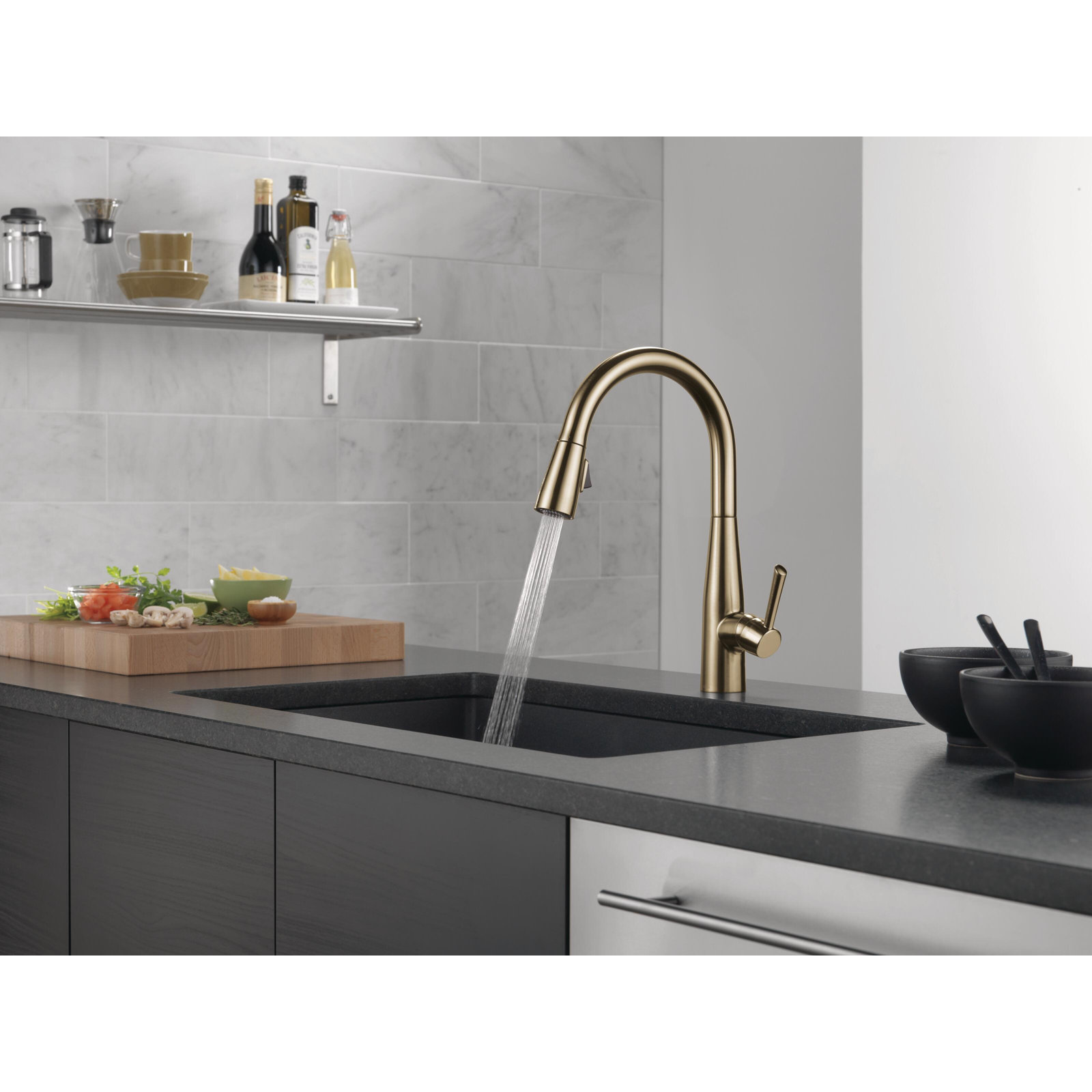 Essa Pull-Down Kitchen Faucet, Champagne Bronze