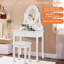 Coiffeuse en bois blanc avec miroir ovale et lumières Trois modes d'éclairage couleur Coiffeuse moderne avec cinq grands tiroirs et tabouret pour enfants, filles et femmes