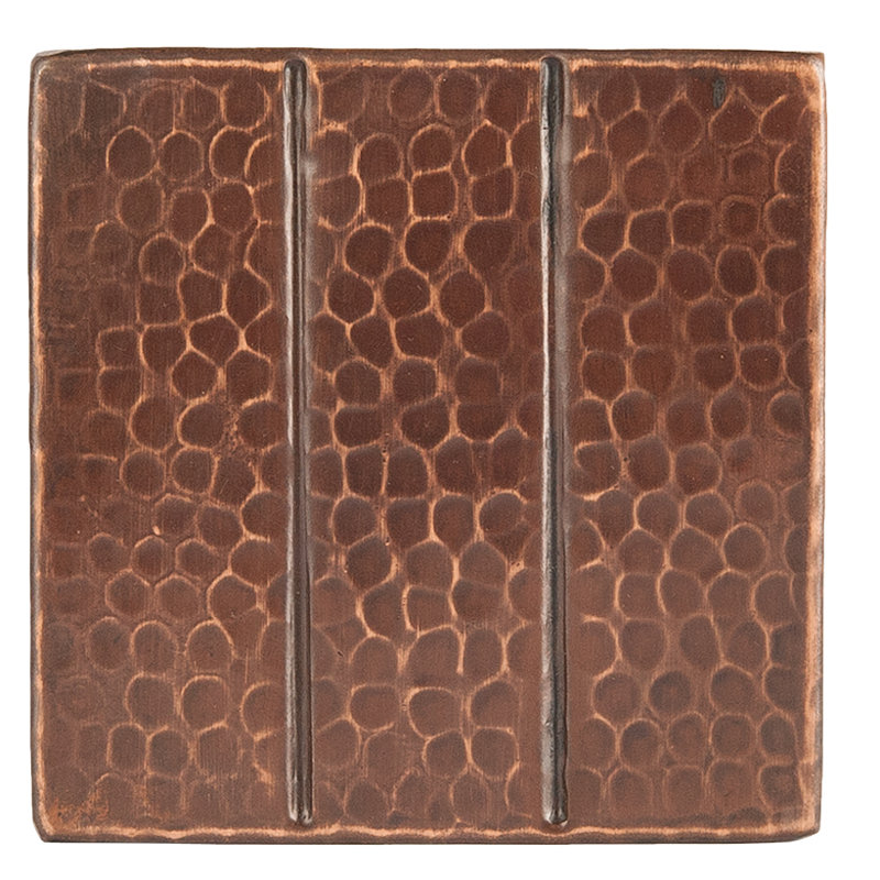 4" x 4" Hammered Copper with Linear Tile Design - Quantity 8