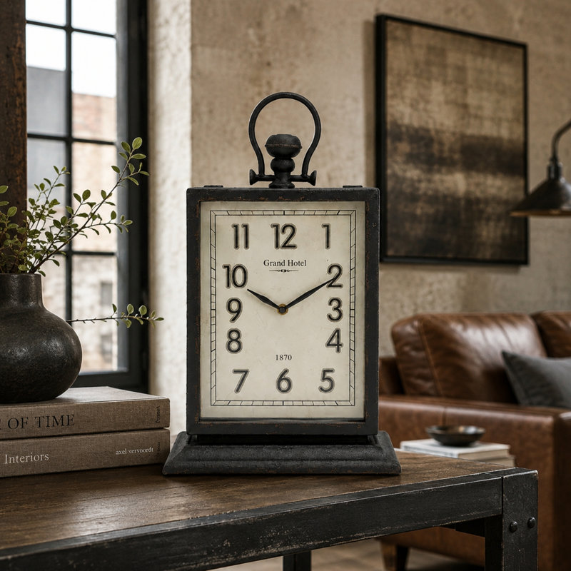 Analog Metal Mechanical Tabletop Clock in Gray