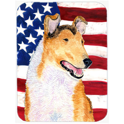 Drapeau américain avec planche à découper en verre Collie de trinx USA