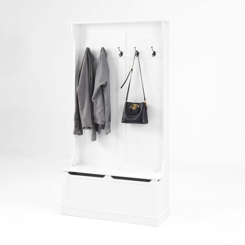Entryway Bench With Standing Coat Rack,Hall Tree With Shoe Storage Bench,Entryway Organizer With 5 Hooks