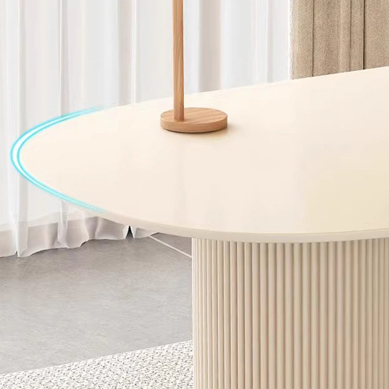White Half-circle Sintered Stone+Manufactured Wood with 3 drawers desk, 29.53" H x 78.74" W x 31.5" D