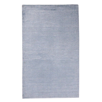 Tapis rayé noué à la main bleu clair