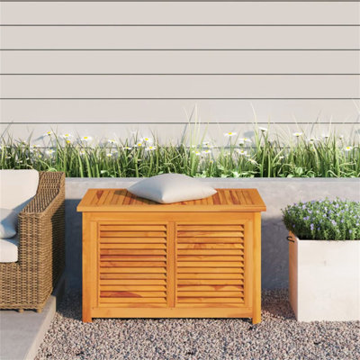 Rosalind Wheeler Cutaio 90 cm W 155 L Water Resistant Teak Solid Wood Deck Box in Brown