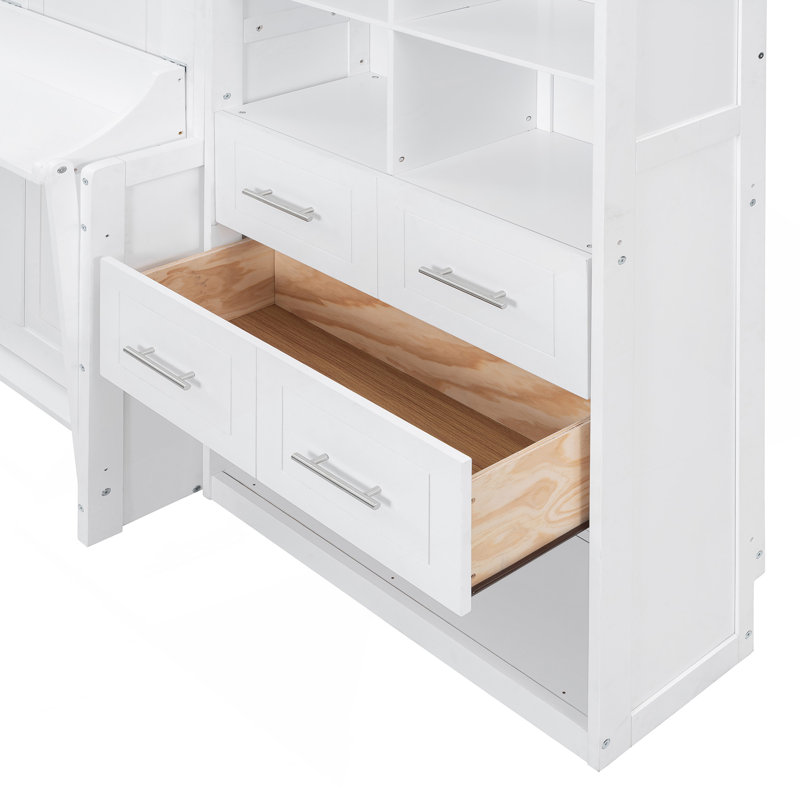 Grand lit escamotable mural avec placard, tiroirs et tablettes Murphy, Blanc