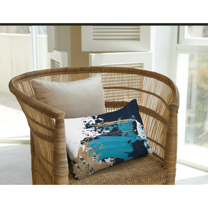 Coussin lombaire abstrait intérieur / extérieur, Turquoise / or / blanc