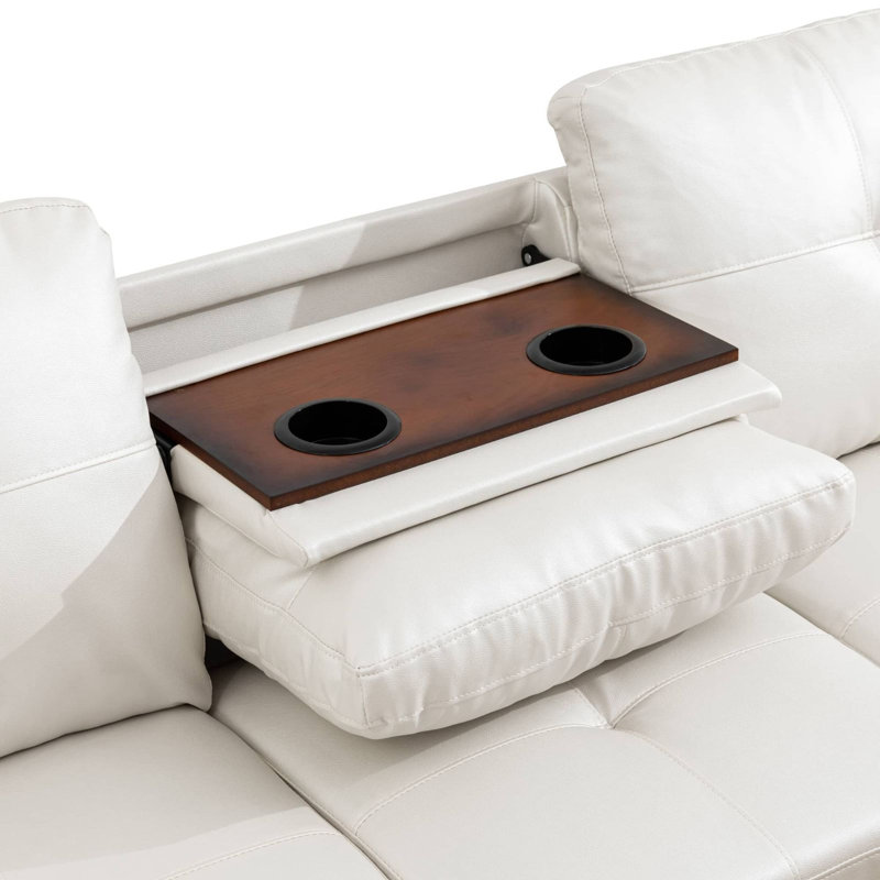 Morgynn Faux Leather L-Shaped Sectional, Cream Faux Leather, Right Hand Facing