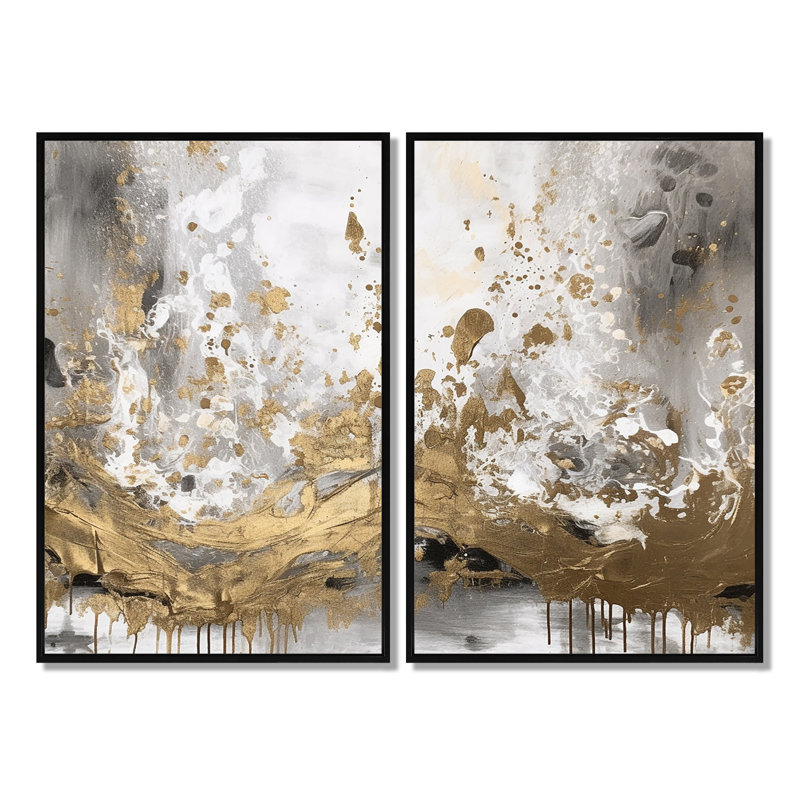 Art moderne moderne abstrait blanc et or, Black, 36" H x 48" W, Framed Print without Mat