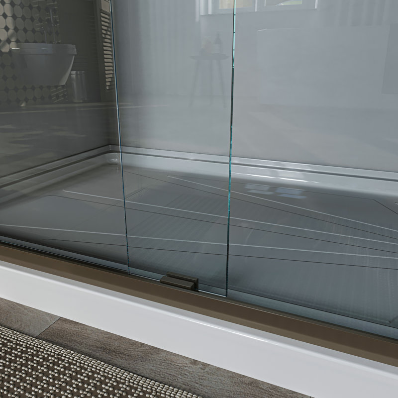 46"-48" W x 72" H Double Sliding Semi-frameless Shower Door with Two Handles, Oil Rubbed Bronze