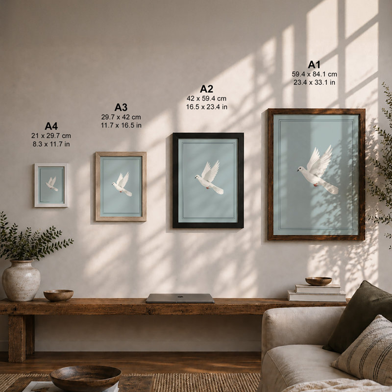 Descending Dove Minimalist - Print, A2 - 59.4 x 42.0 cm, Walnut