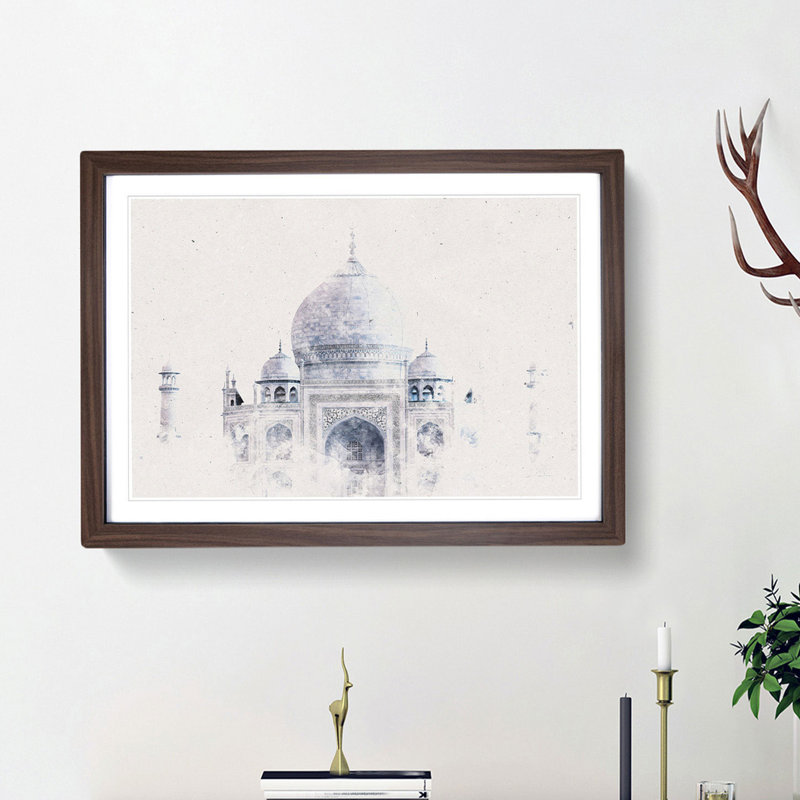 The Taj Mahal in Agra India - Picture Frame Painting Print, 33cm H x 45cm W x 2cm D, Walnut Framed
