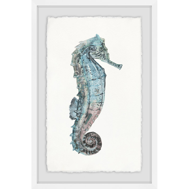 Pastel Seahorse by Marmont Hill - Single Picture Frame Painting, 30 cm H x 20 cm W x 4 cm D, White Framed