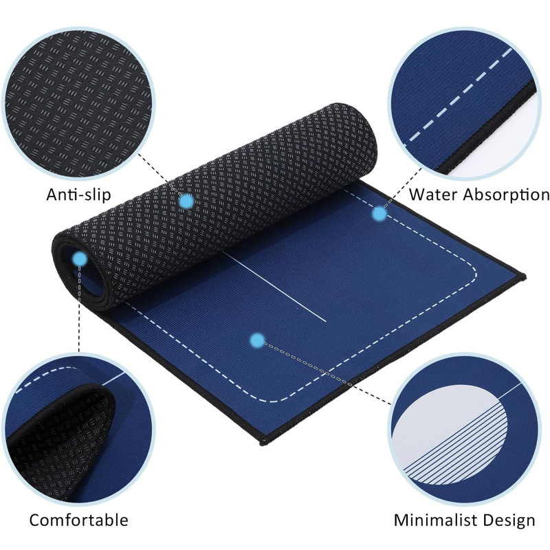 Striped Polyester Anti-Fatigue Non-Skid Kitchen Mat, Blue