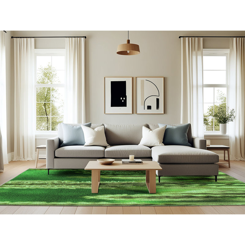 Tapis floral en laine vert, Rectangle de 6 pi x 9 pi