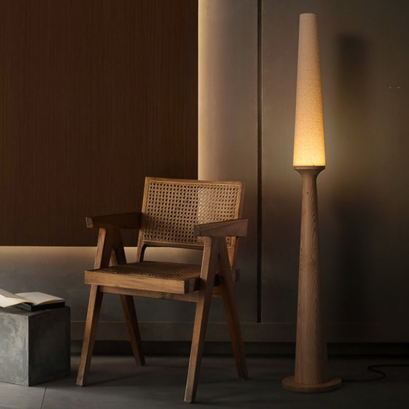 Salon d'art en bois massif, abat-jour en tissu de lin, lampe sur pied