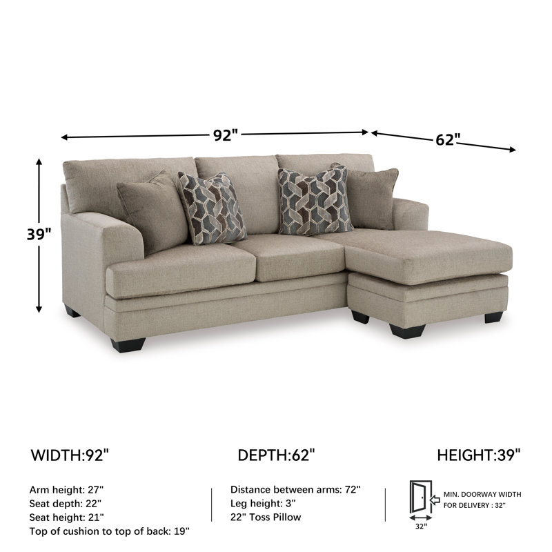 Gwendolynne Upholstered 92'' Sofa & Chaise, Beige Polyester