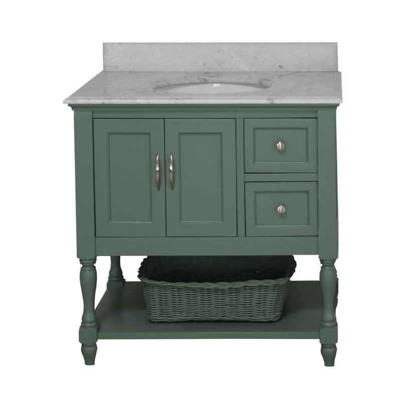 Ensemble de meuble-lavabo simple 36 po Hampton, Marbre de Carrare, Vert sauge