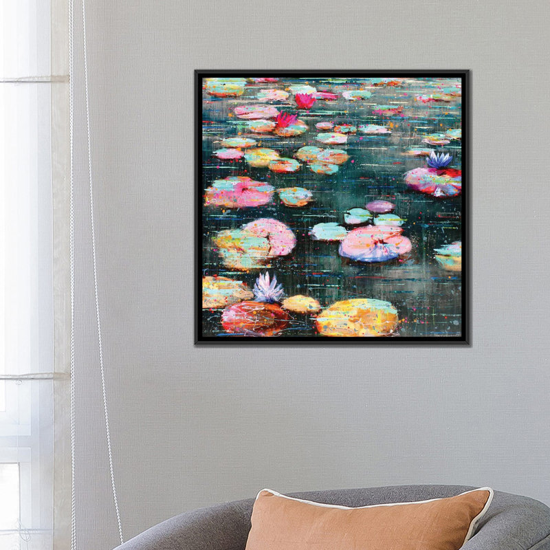 Pink Lotus - Wall Art Print - Wrapped Canvas, H 26 po x l 26 po, Noir, Reproduction encadrée sans passe-partout