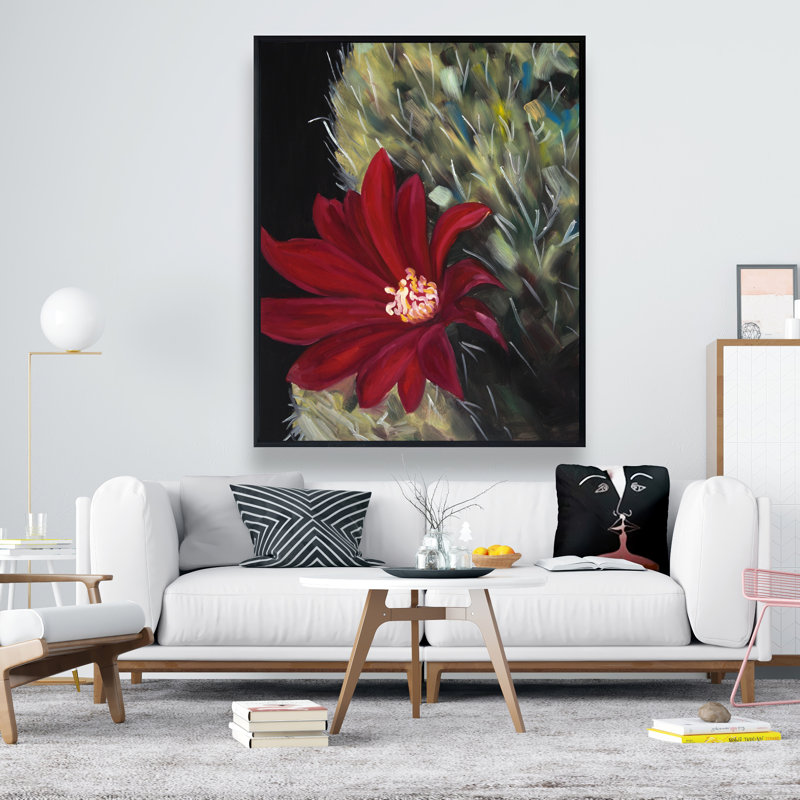 Art sur toile vert, échinopsis, cactus rouge