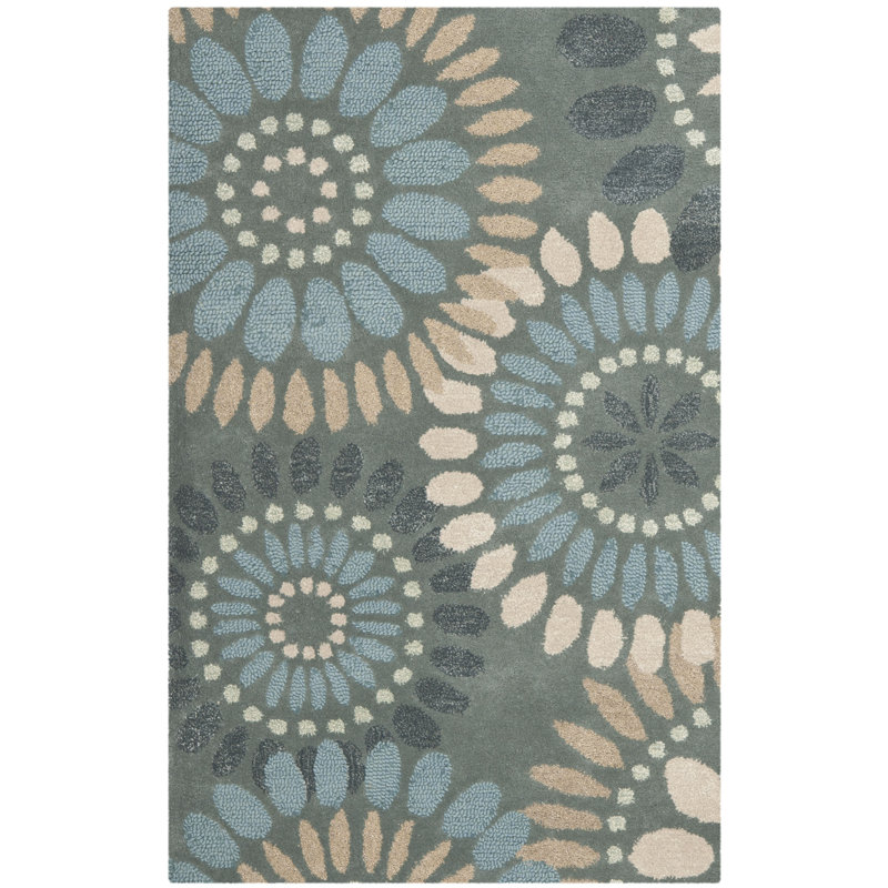 Country Charm Blue Floral Hand-Tufted Wool Rug - 3' x 5'