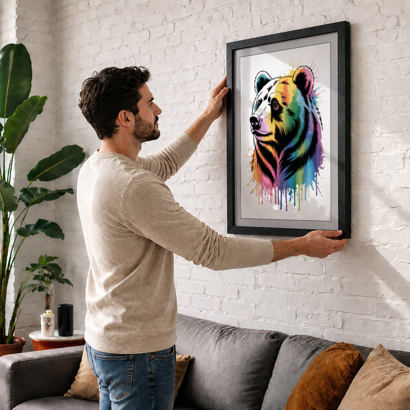 Chromatic Bear Modern - Framed Print, A3 - 42.0 x 29.7 cm, White
