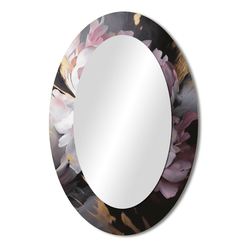 Harmonious Pink Grey Peony Flower II - Pink Oval Wall Mirror Decor, 36" x 24"
