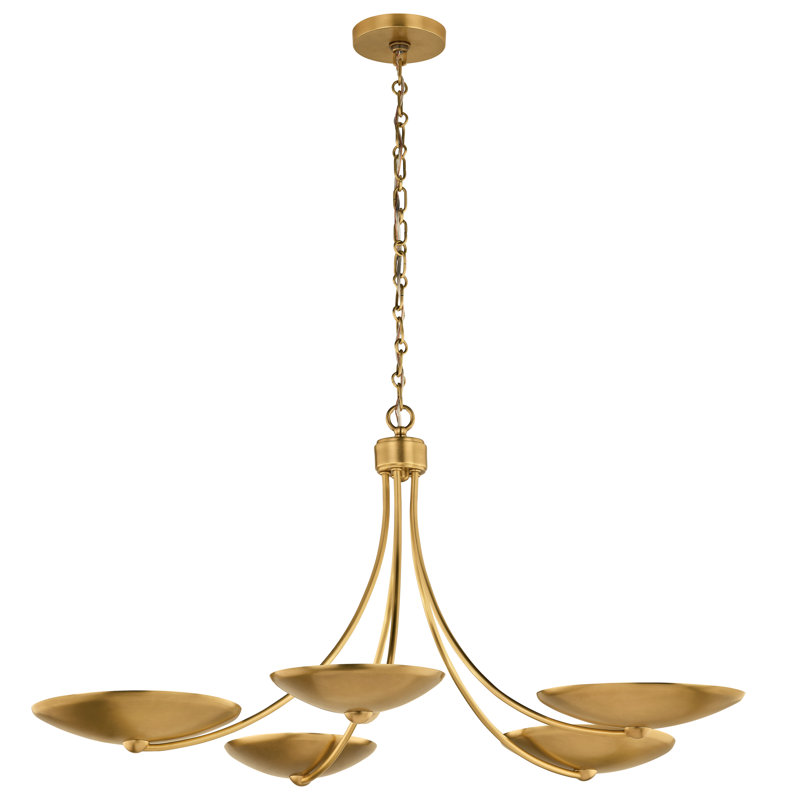 Palmela 40 inch 5-Light Chandelier in Lacquered Brass, 6 Lights, Lacquered Brass
