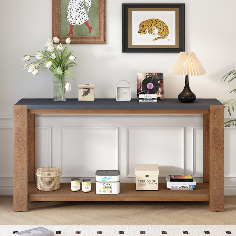 Uniquely Designed Oak Veneer Console Table with Distinctive Side Shapes, Suitable for Entryway, Hallway, Living Room, Foyer, Corridor