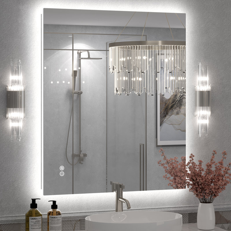 Miroir de salle de bain mural en verre trempé Molly, 36 po x 30 po, Rectangulaire