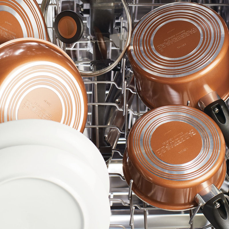 Farberware Glide Copper Ceramic Nonstick Cookware / Pots And Pans Set With Tools, 12 Piece, Black, Copper