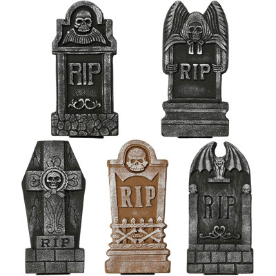 5 pièces de pierres tombales d'Halloween avec piquets, décorations en mousse pour cimetière RIP