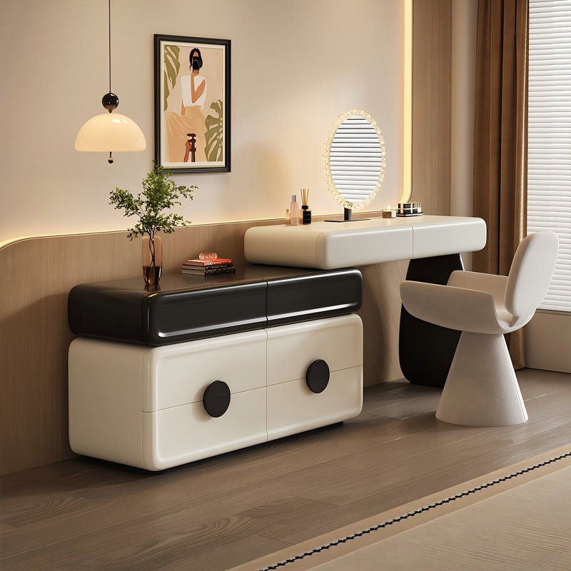 Armoire de rangement et miroir de style moderne 47,24 "avec miroir noir et crème