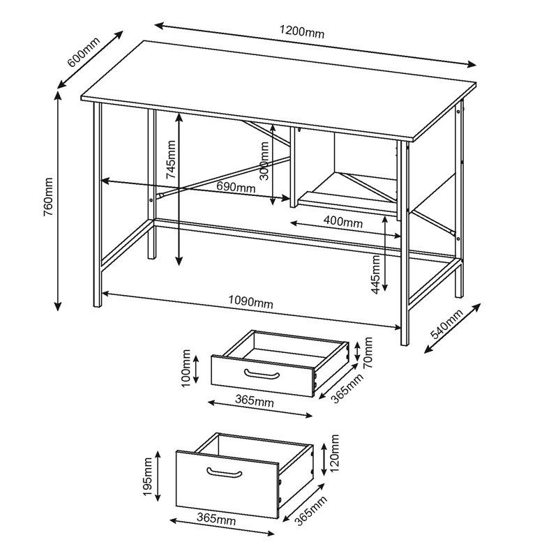 Desk home office desk with 2 drawers