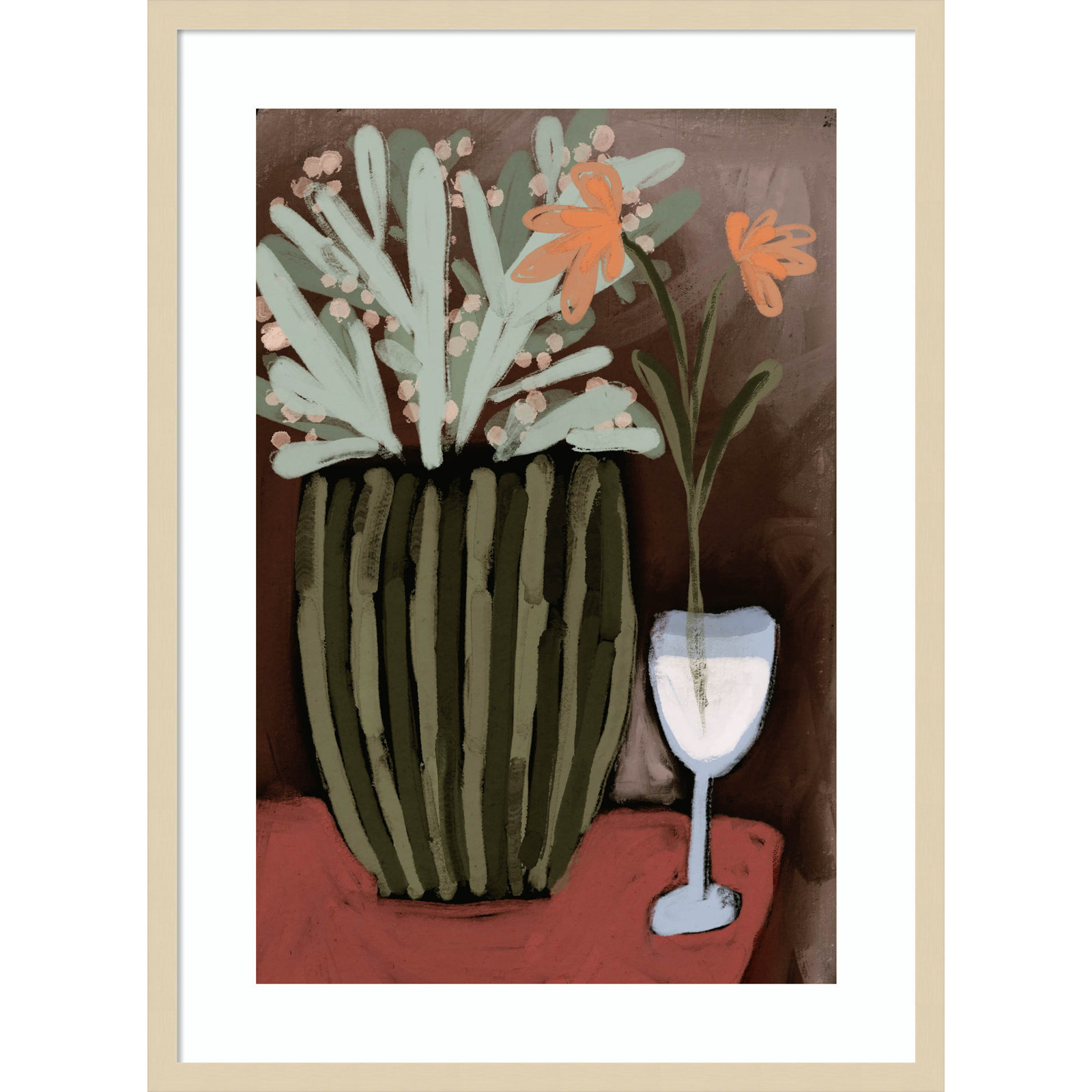 Floral Still Life No 4 by Treechild Wood Framed Wall Art Print, Brown, 33" H x 24" W