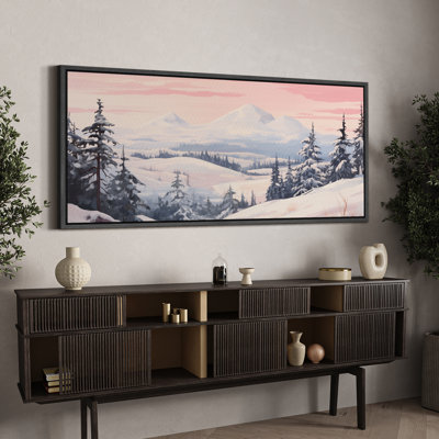 «Winter», neige recouverte de pin et montagnes, impression sur toile de style rustique moderne