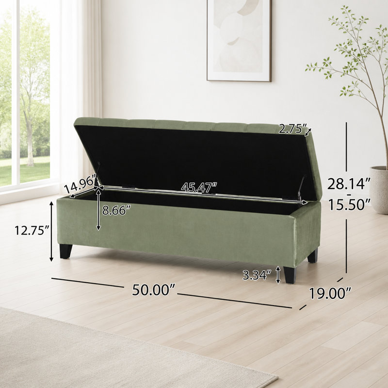 Repose-pieds avec rangement, repose-pieds rectangulaire, banc de rangement rembourré, Pale Green
