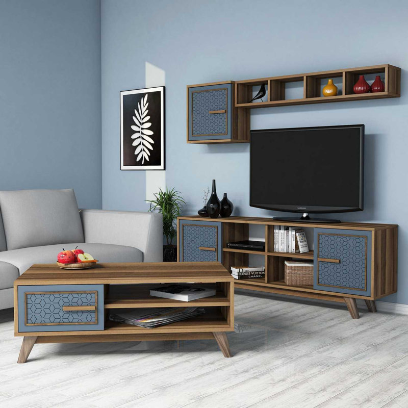 Winnie Unfinished Entertainment Centre for TVs up to 65", Blue/Walnut